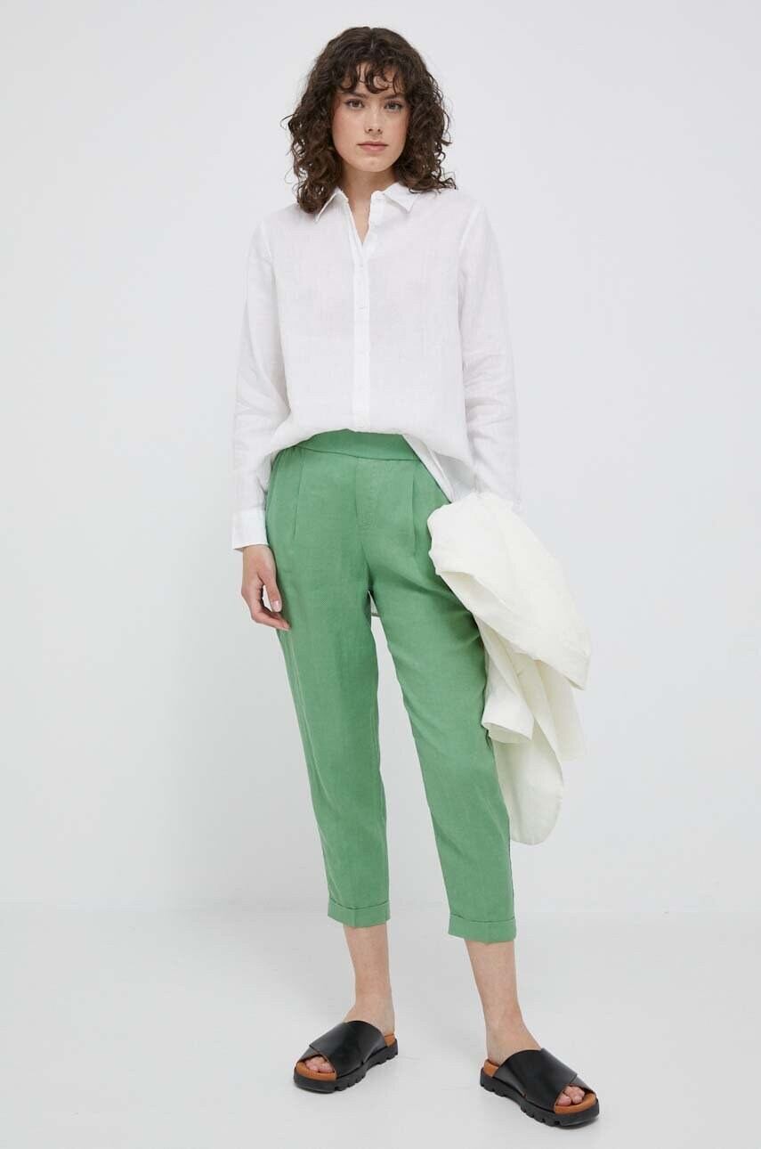 Сорочка з льону United Colors of Benetton колір білий regular класичний комір