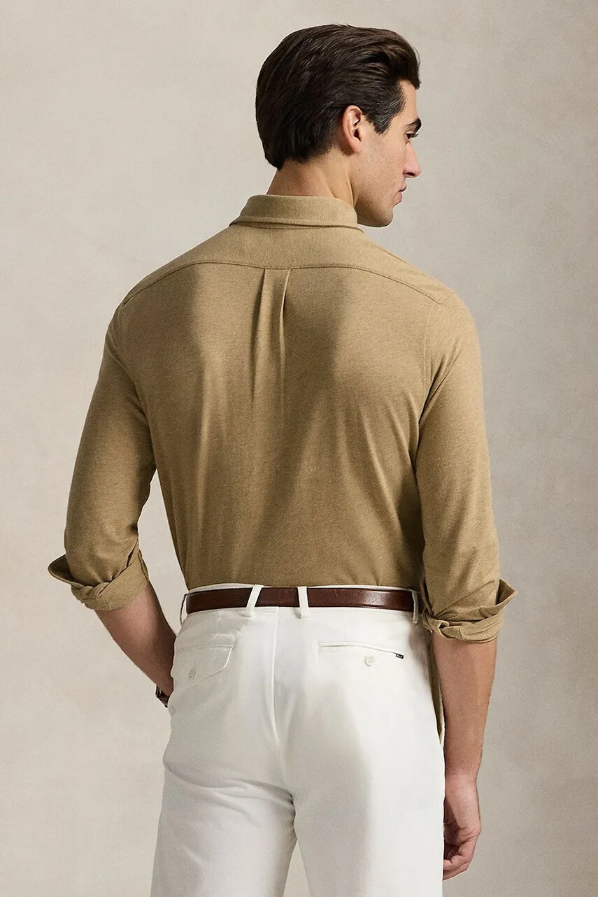 Бавовняна сорочка Polo Ralph Lauren чоловіча колір бежевий regular комір button-down 710654408