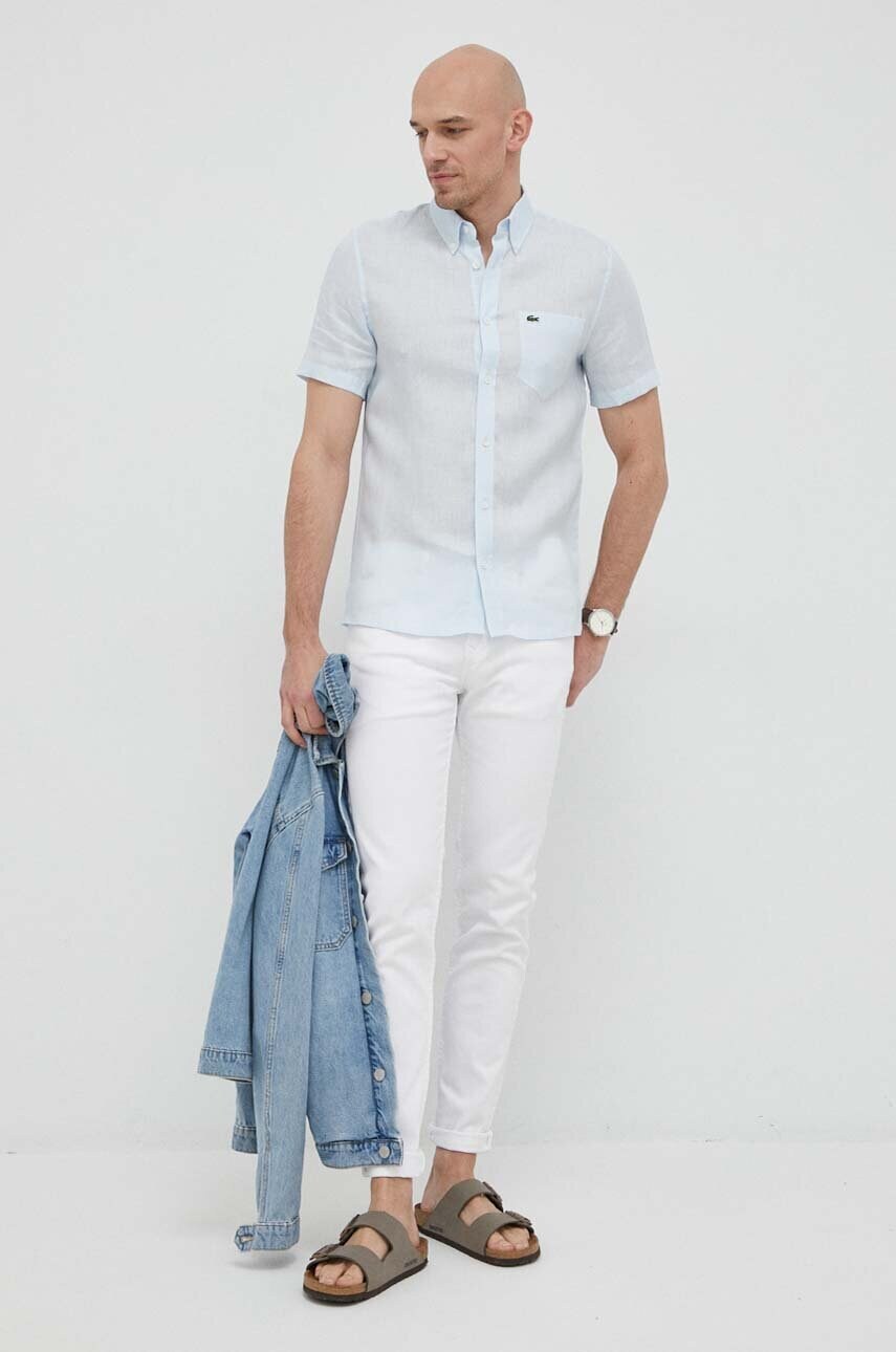 Сорочка з льону Lacoste regular комір button-down