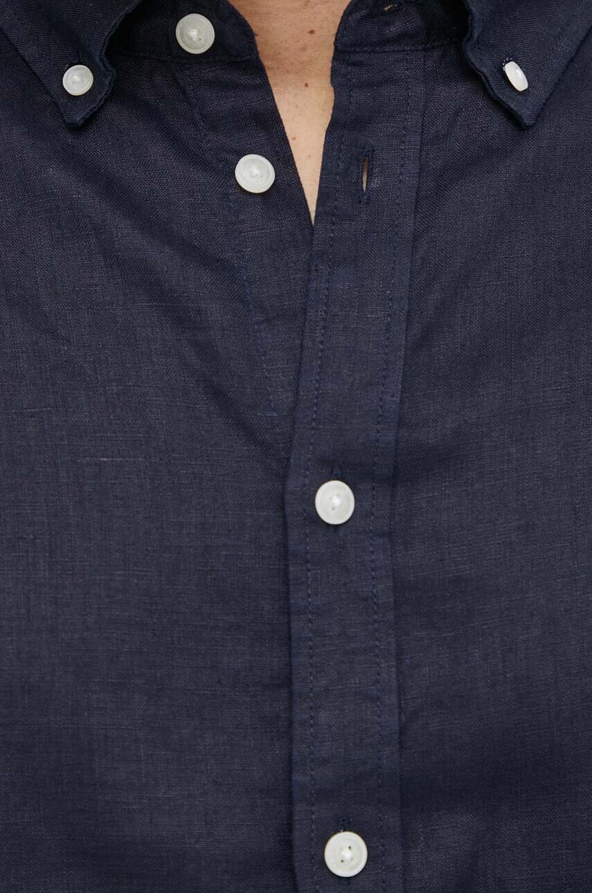 Сорочка з льону Les Deux колір синій regular комір button-down
