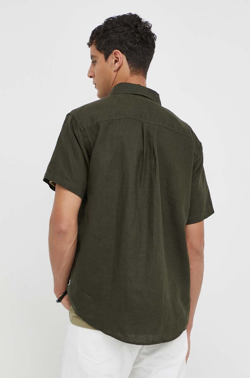Сорочка з льону Les Deux колір зелений regular комір button-down