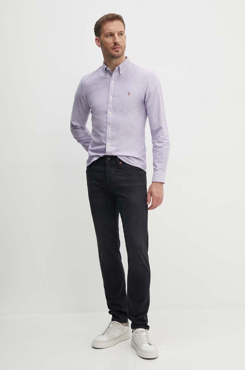 Бавовняна сорочка Polo Ralph Lauren чоловіча колір фіолетовий slim комір button-down