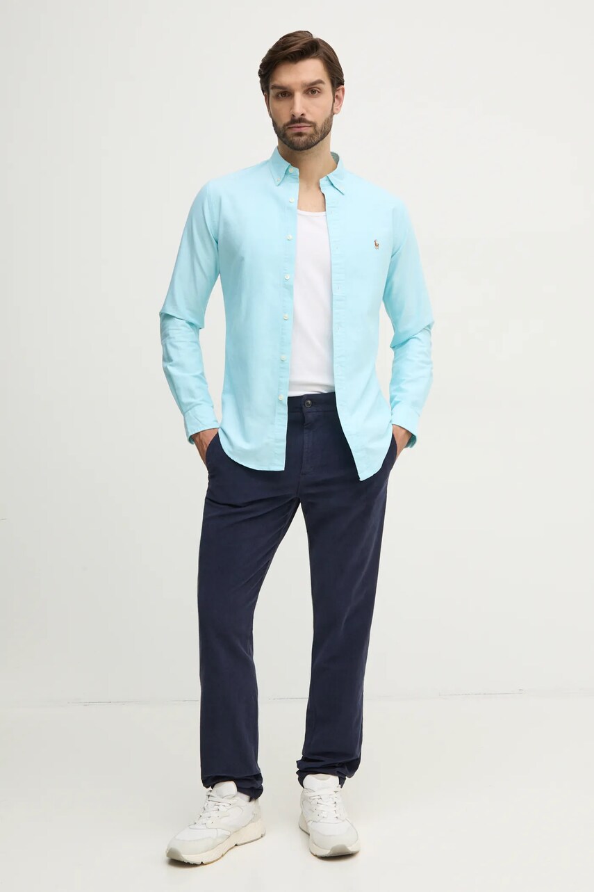 Бавовняна сорочка Polo Ralph Lauren чоловіча колір синій regular комір button-down