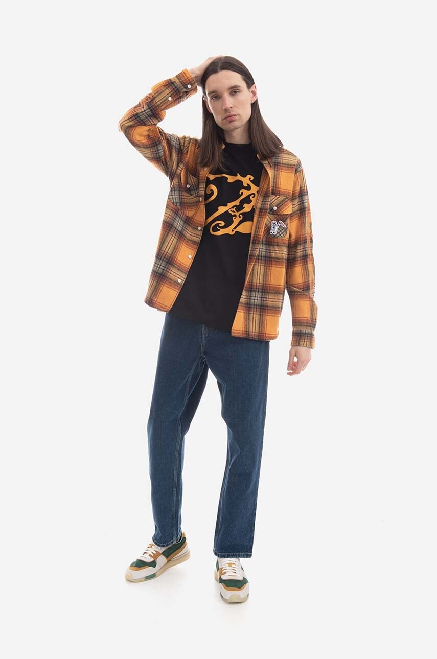 Сорочка з домішкою вовни Billionaire Boys Club Check Shirt колір помаранчевий regular класичний комір B22417-ORANGE