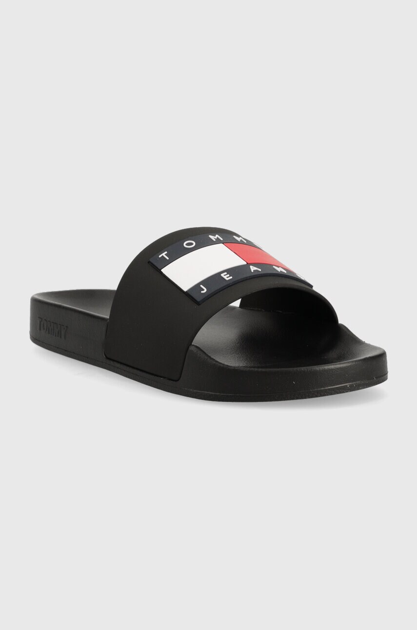 Шльопанці Tommy Jeans FLAG POOL SLD ESS жіночі колір чорний EN0EN02115