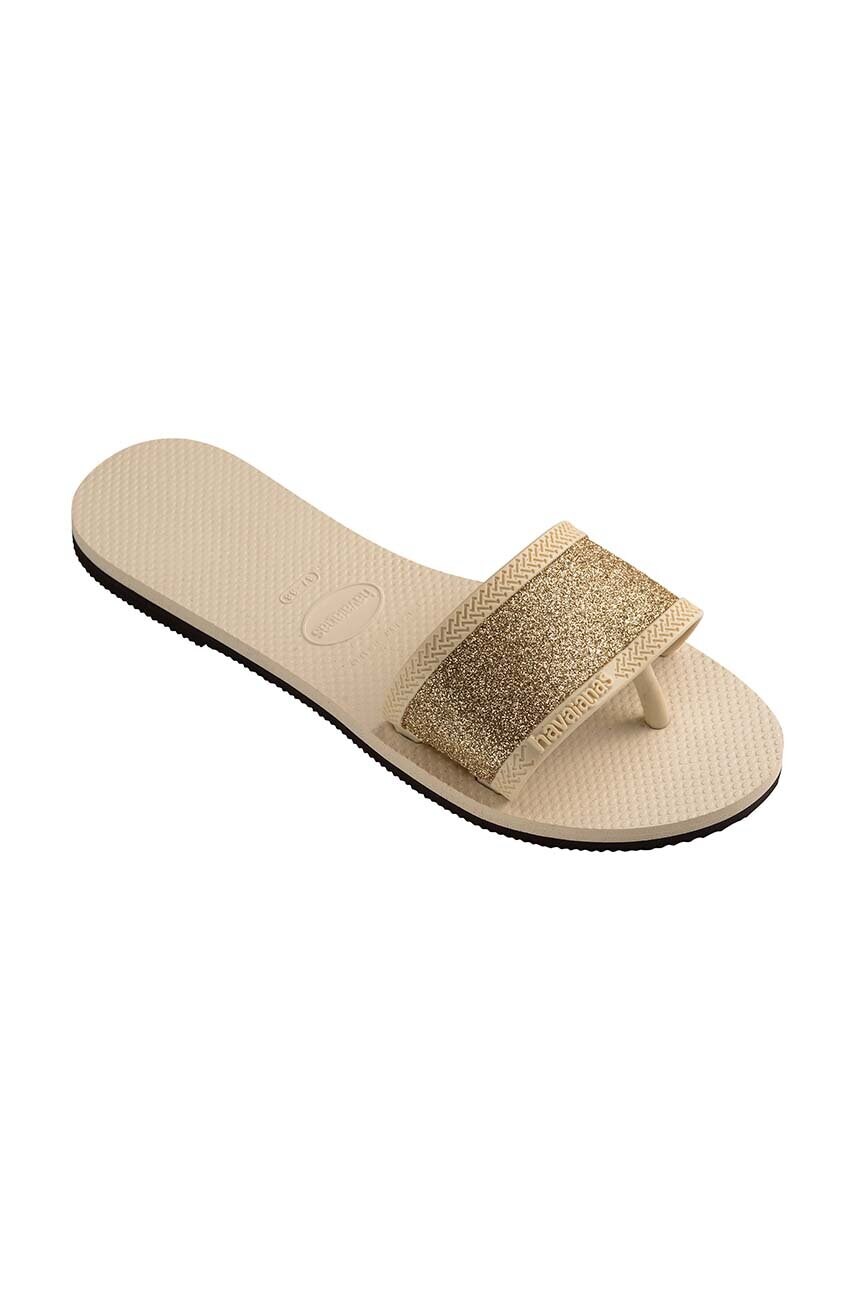 Шльопанці Havaianas YOU ANGRA GLITTER жіночі колір бежевий 4148294.0121