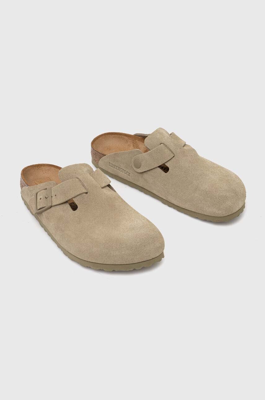 Замшеві шльопанці Birkenstock Boston жіночі колір зелений 1025844