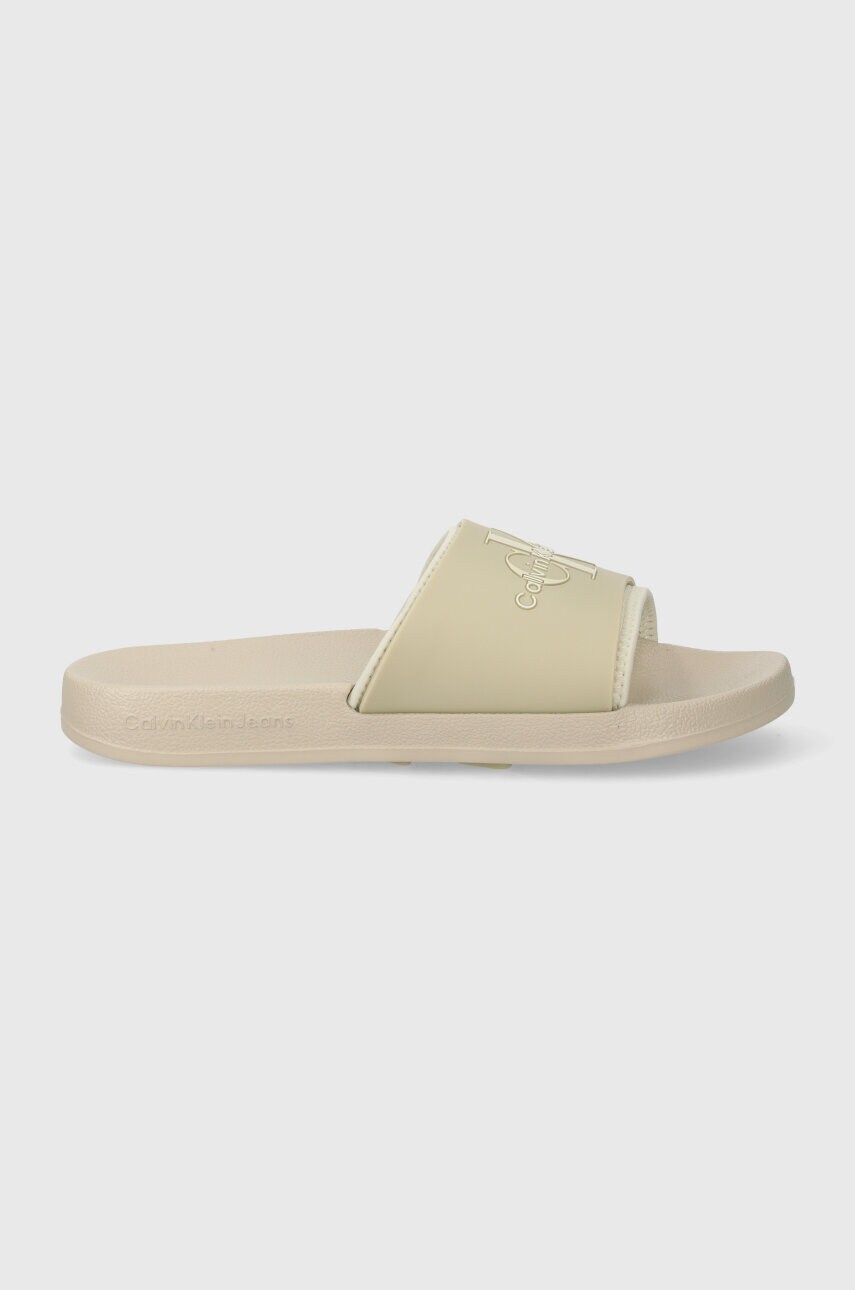Шльопанці Calvin Klein Jeans SLIDE MONOGRAM TPU жіночі колір зелений YW0YW00585