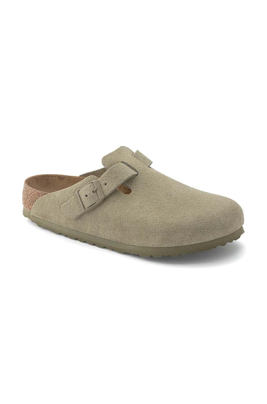Замшеві шльопанці Birkenstock Boston колір зелений 1025788