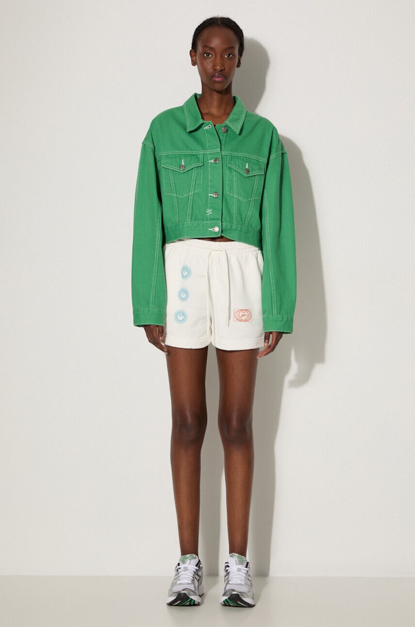 Джинсова куртка KSUBI Cropped жіноча колір зелений перехідна oversize WPS23JK004-green