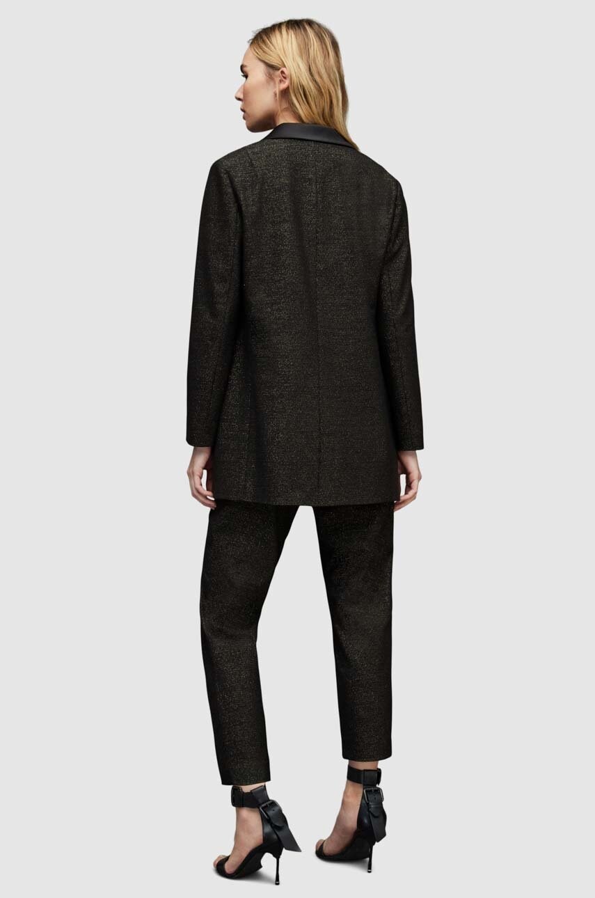 Піджак AllSaints колір чорний без застібки меланж