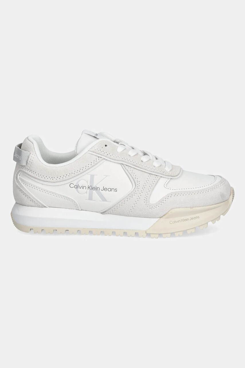 Шкіряні кросівки Calvin Klein Jeans TOOTHY RUNNER IRREGULAR LINES W колір бежевий