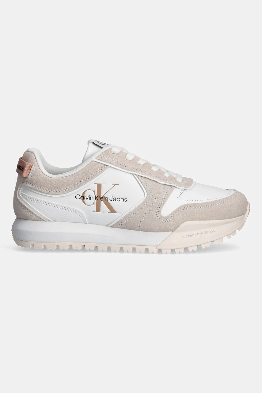 Шкіряні кросівки Calvin Klein Jeans TOOTHY RUNNER IRREGULAR LINES W колір бежевий YW0YW00934