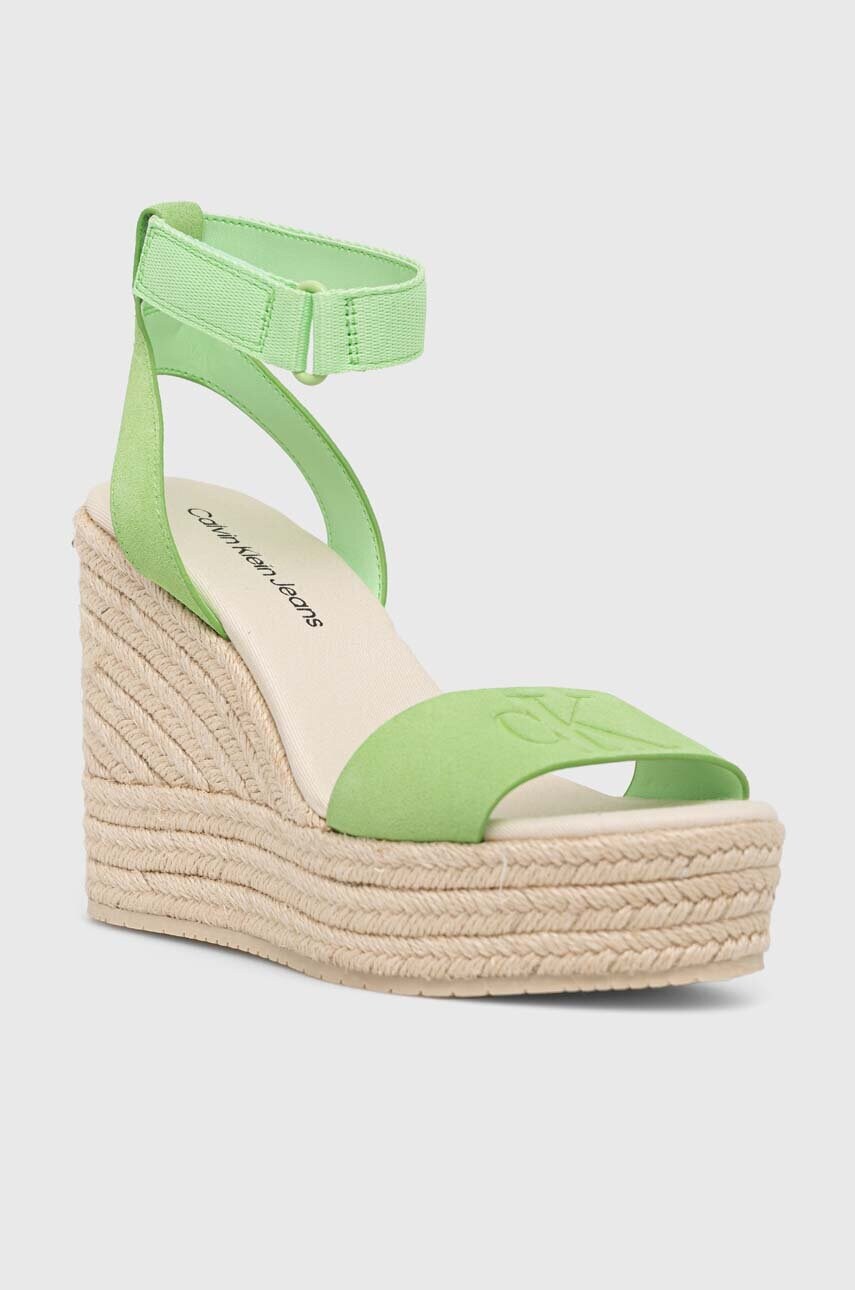 Замшеві сандалі Calvin Klein Jeans WEDGE SANDAL SU CON жіночі колір зелений на платформі YW0YW01026