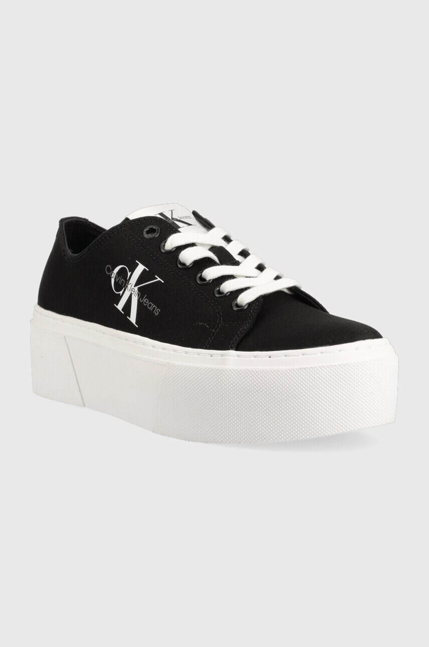 Кеди Calvin Klein Jeans FLATFORM+ CUPSOLE LOW TXT жіночі колір чорний YW0YW01033