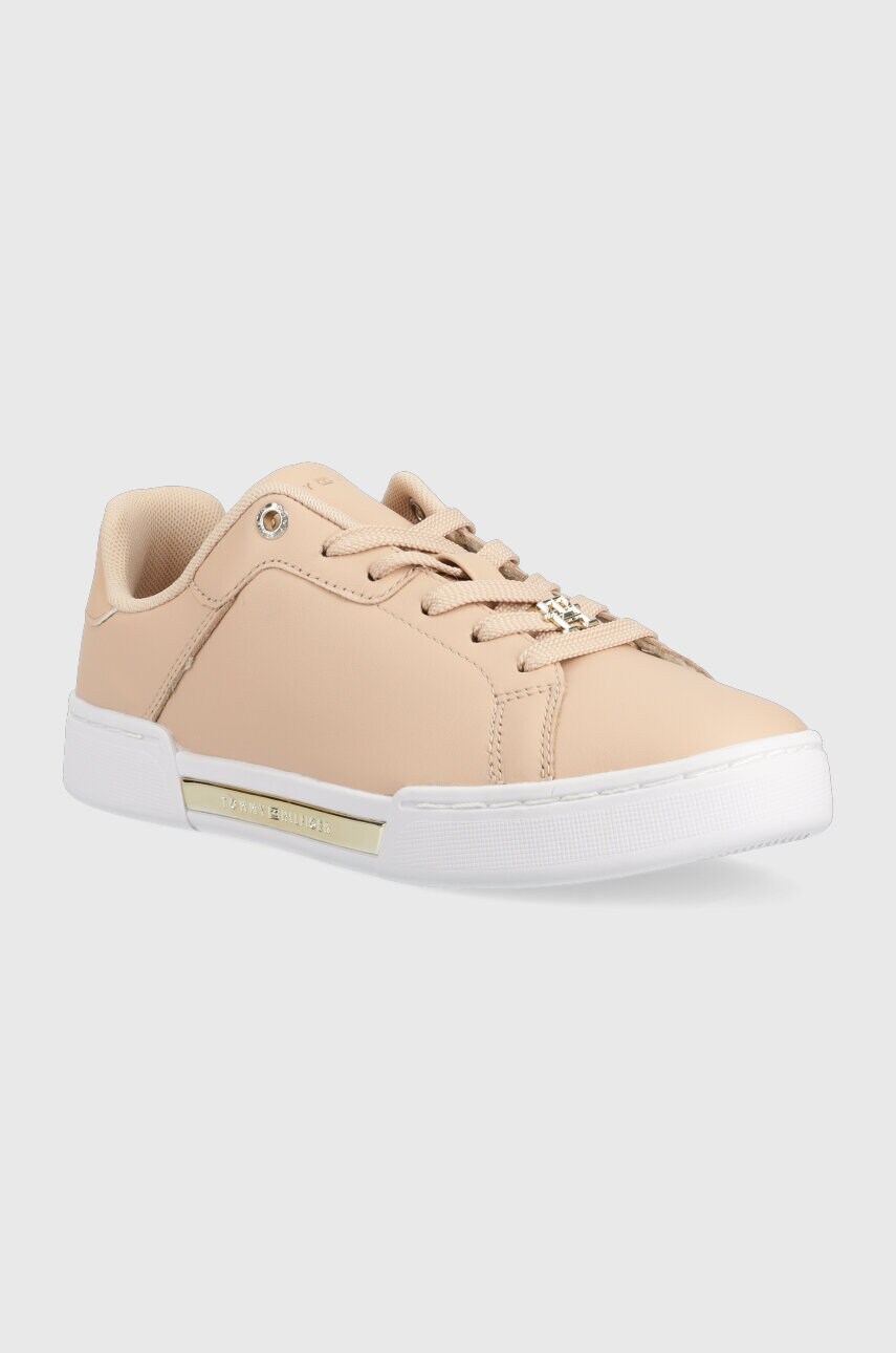 Шкіряні кросівки Tommy Hilfiger COURT SNEAKER GOLDEN TH колір бежевий FW0FW07116