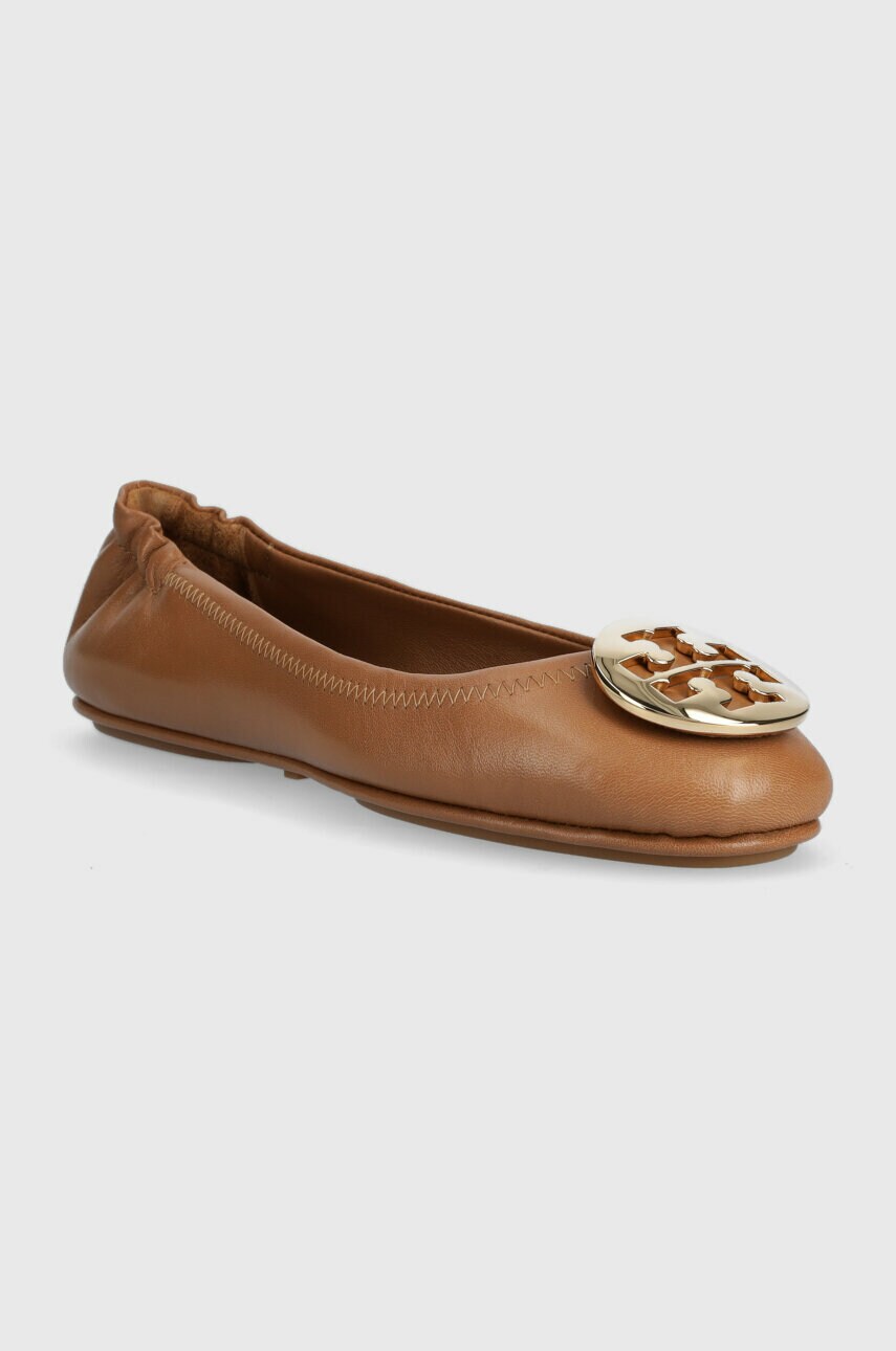 Шкіряні балетки Tory Burch Minnie Travel Ballet колір коричневий  50393