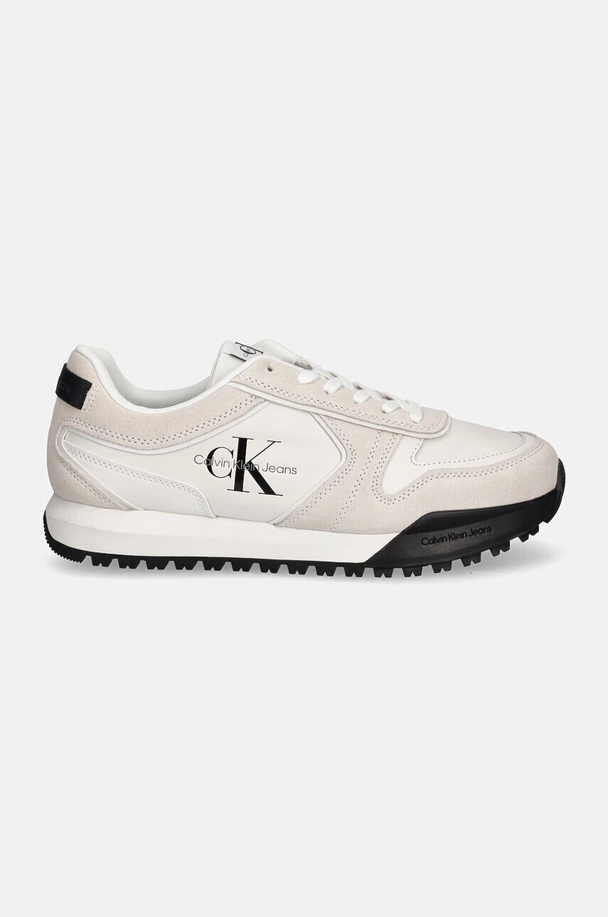 Шкіряні кросівки Calvin Klein Jeans TOOTHY RUNNER IRREGULAR LINES колір білий