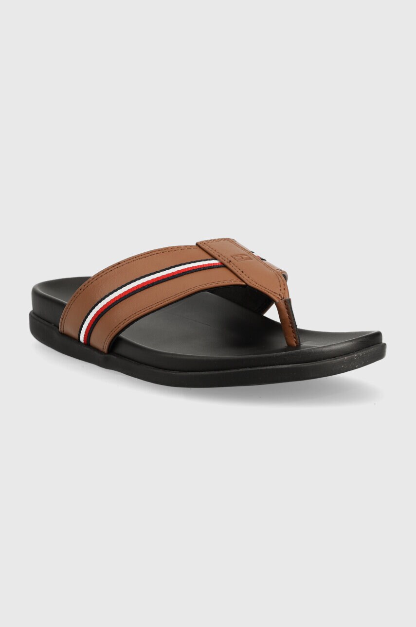 В'єтнамки Tommy Hilfiger HILFIGER LEATHER TOE POST SANDAL чоловічі колір коричневий FM0FM04460