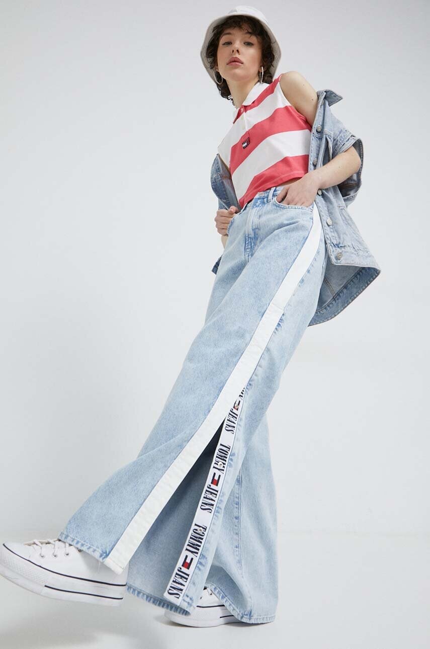 Бавовняний топ Tommy Jeans колір рожевий