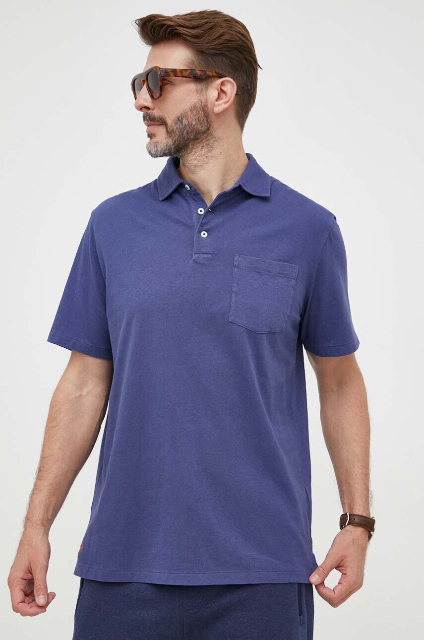 Поло з домішкою льону Polo Ralph Lauren колір синій однотонний