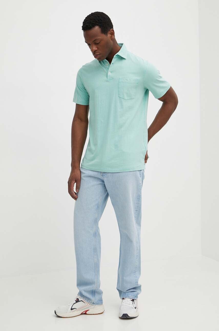 Поло з домішкою льону Polo Ralph Lauren колір зелений однотонний
