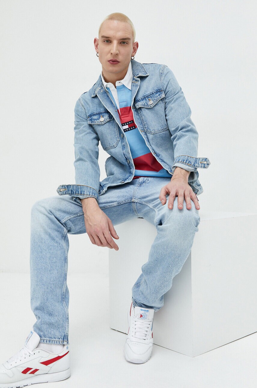 Бавовняне поло Tommy Jeans колір рожевий візерунок