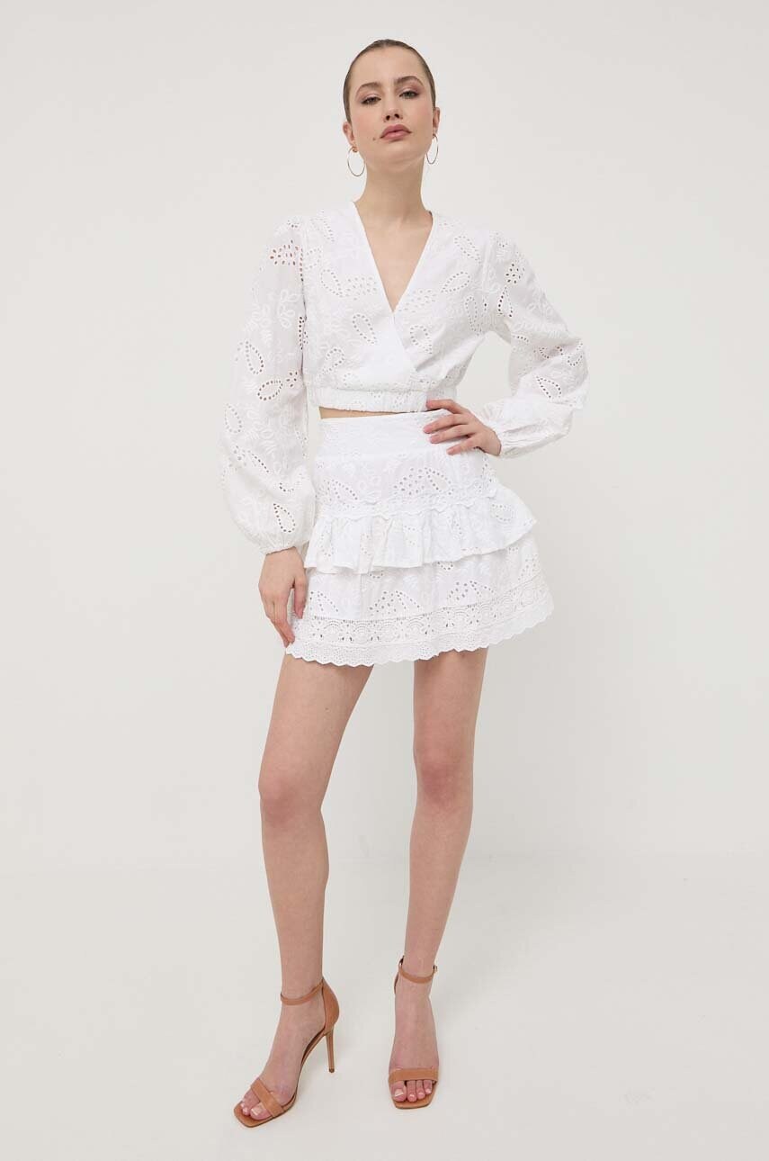 Бавовняна спідниця Guess колір білий mini розкльошена