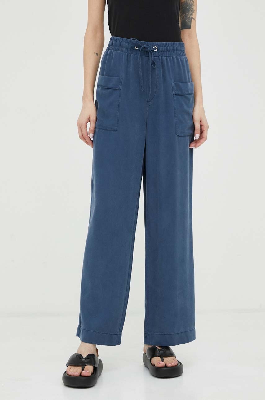 Купити Штани Mustang Style Drawstring Wide Leg жіночі колір синій широкі висока посадка – головне зображення