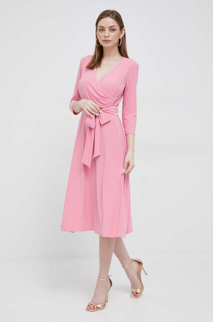 Сукня Lauren Ralph Lauren колір рожевий mini розкльошена