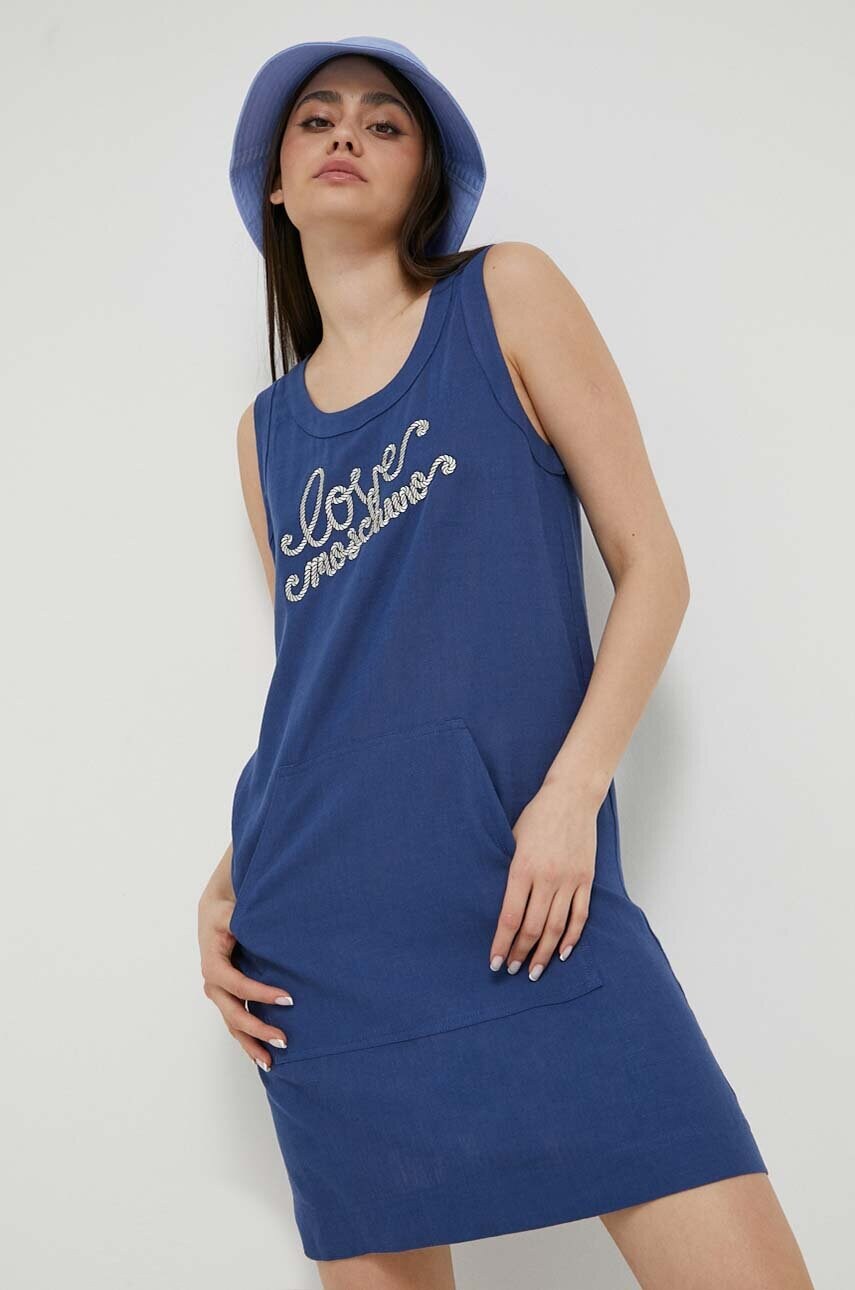 Сукня з домішкою льону Love Moschino mini пряма
