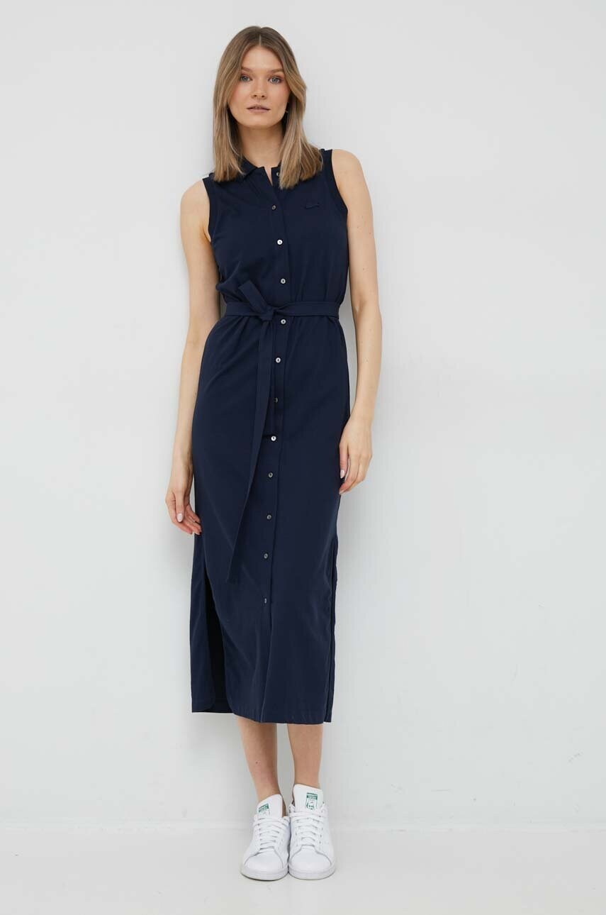 Сукня Lacoste колір синій midi облягаюча