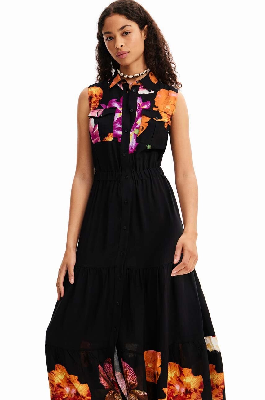 Сукня Desigual колір чорний maxi розкльошена