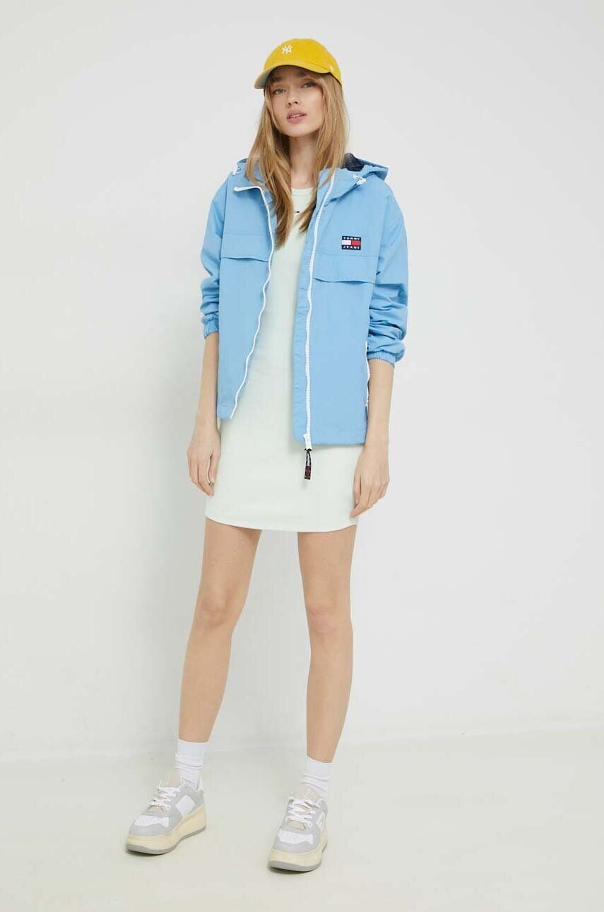 Сукня Tommy Jeans колір зелений mini облягаюча