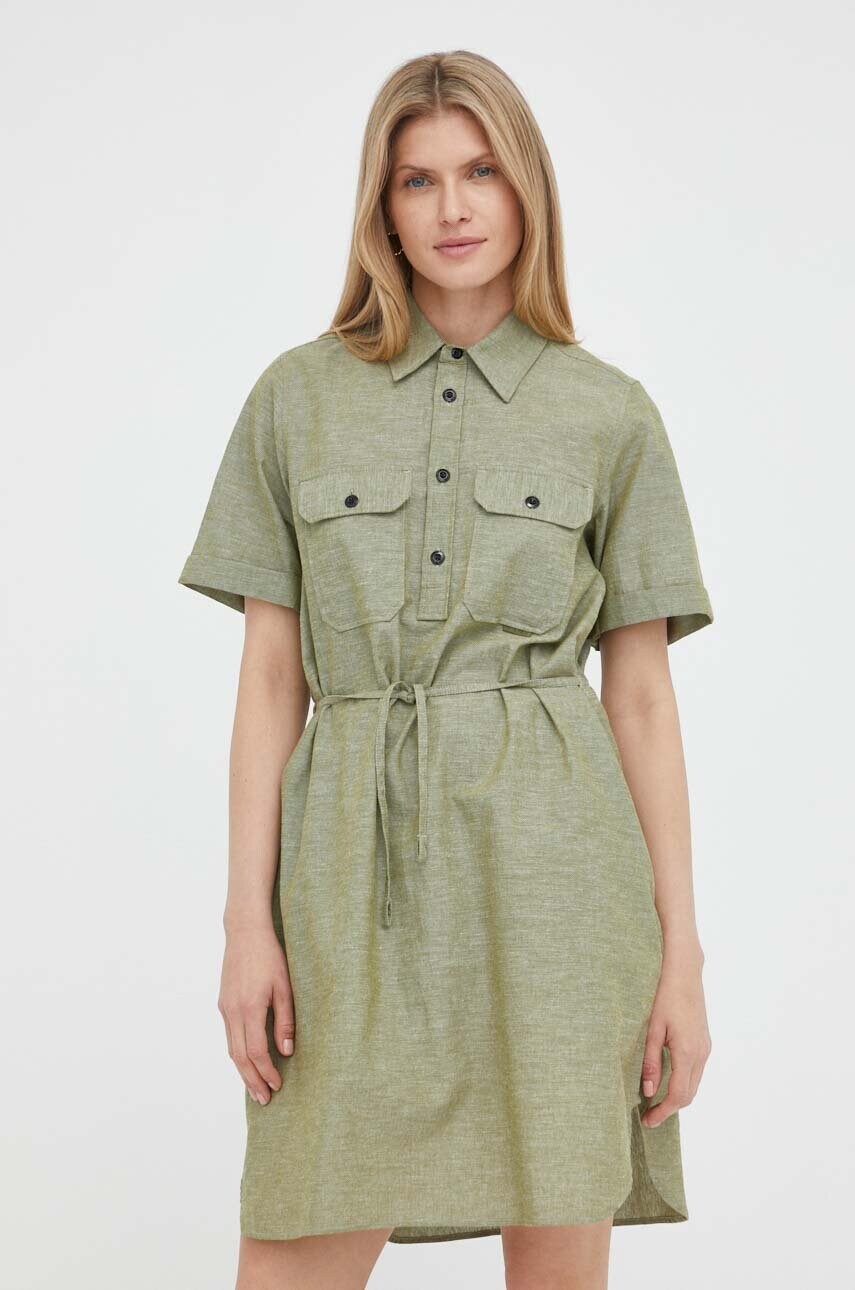 Сукня з домішкою льону G-Star Raw колір зелений mini розкльошена