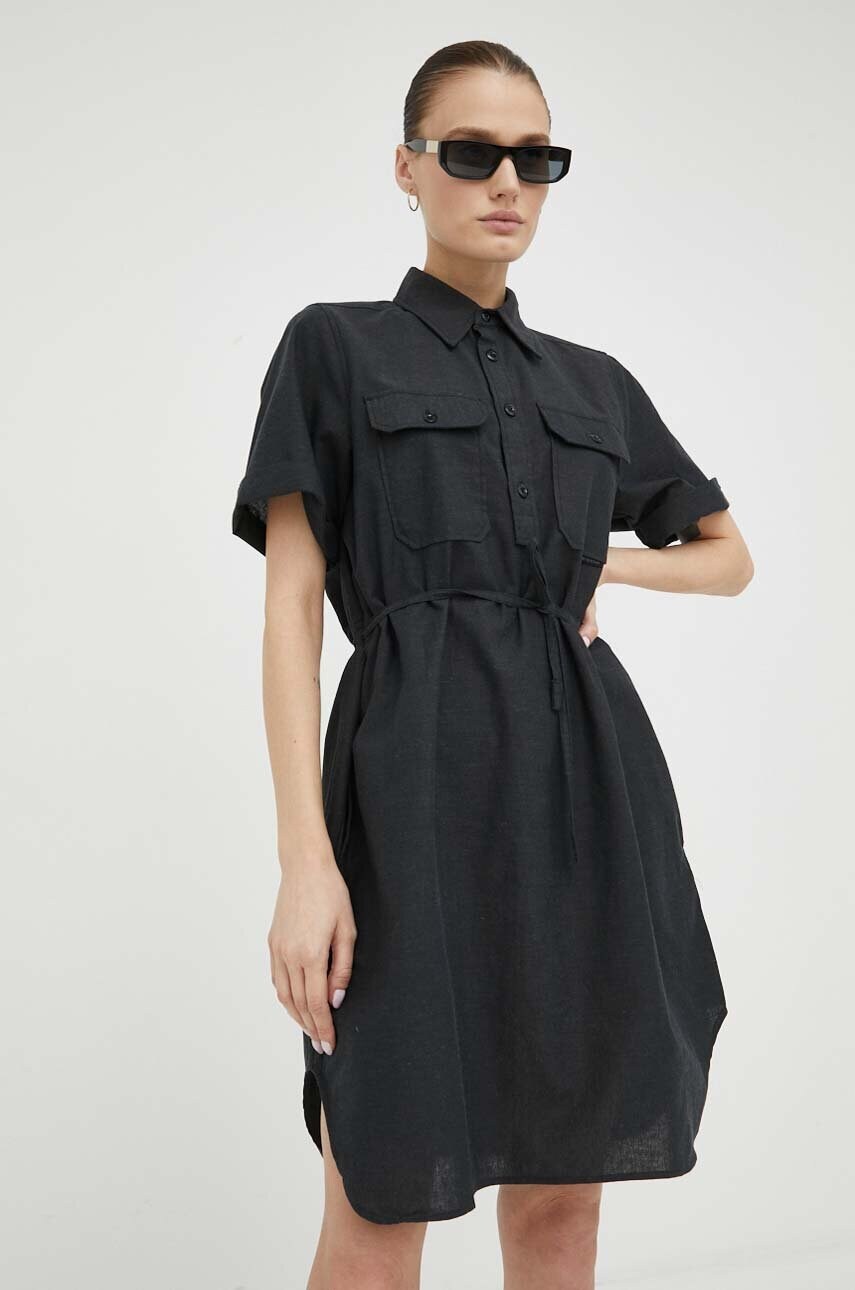 Сукня з домішкою льону G-Star Raw колір сірий mini розкльошена