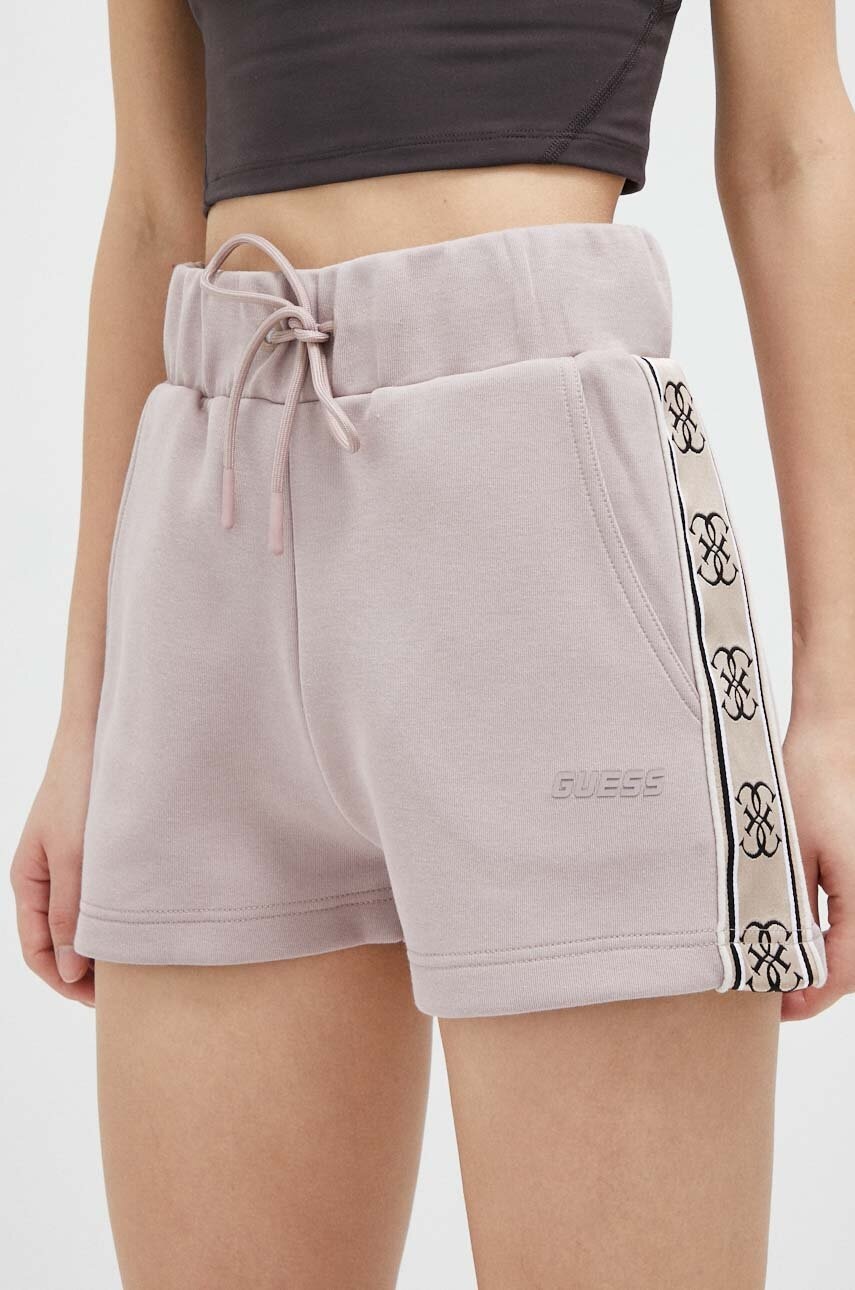 Шорти Guess жіночі колір коричневий з аплікацією середня посадка