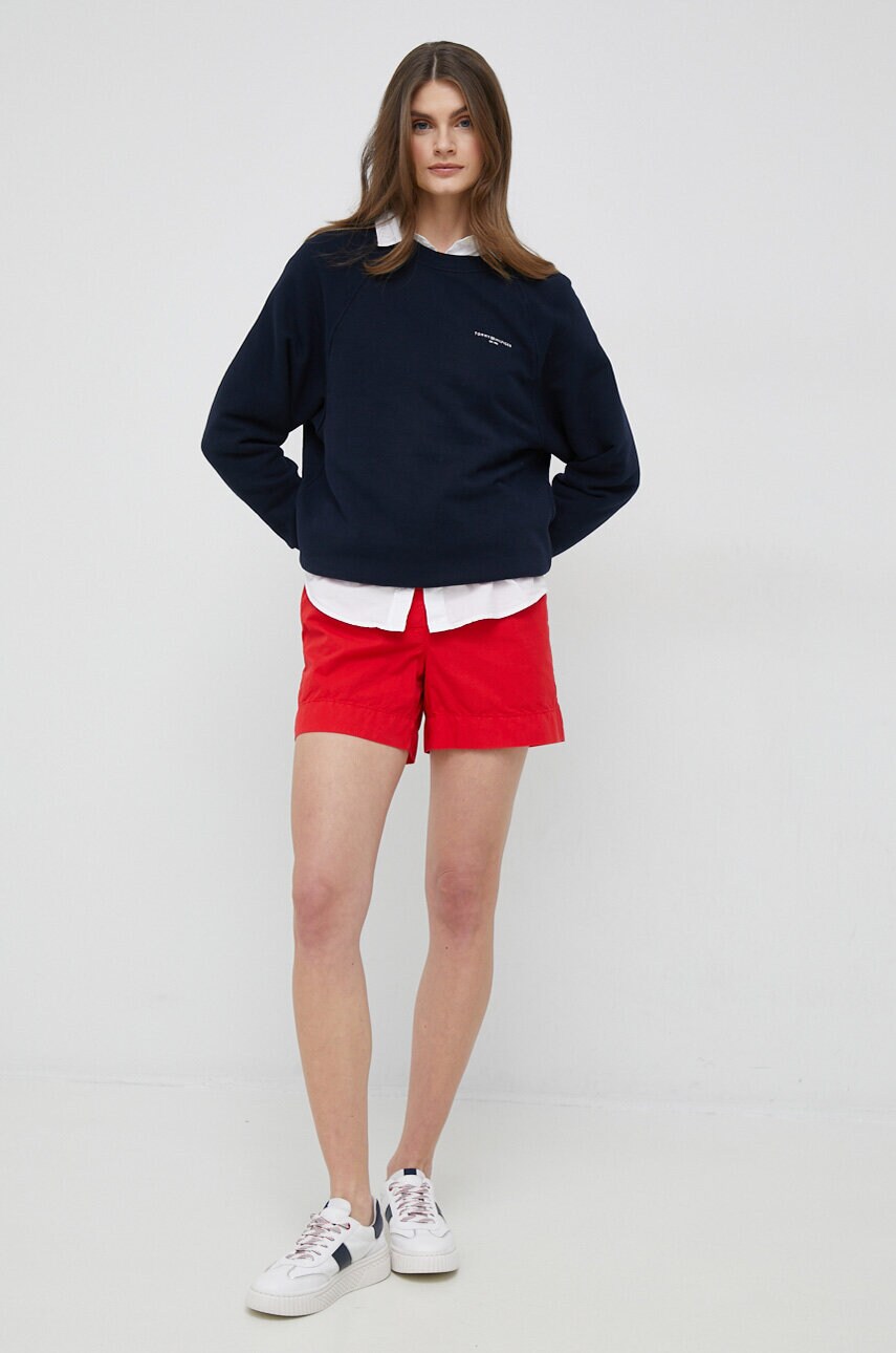Бавовняні шорти Tommy Hilfiger колір червоний однотонні висока посадка