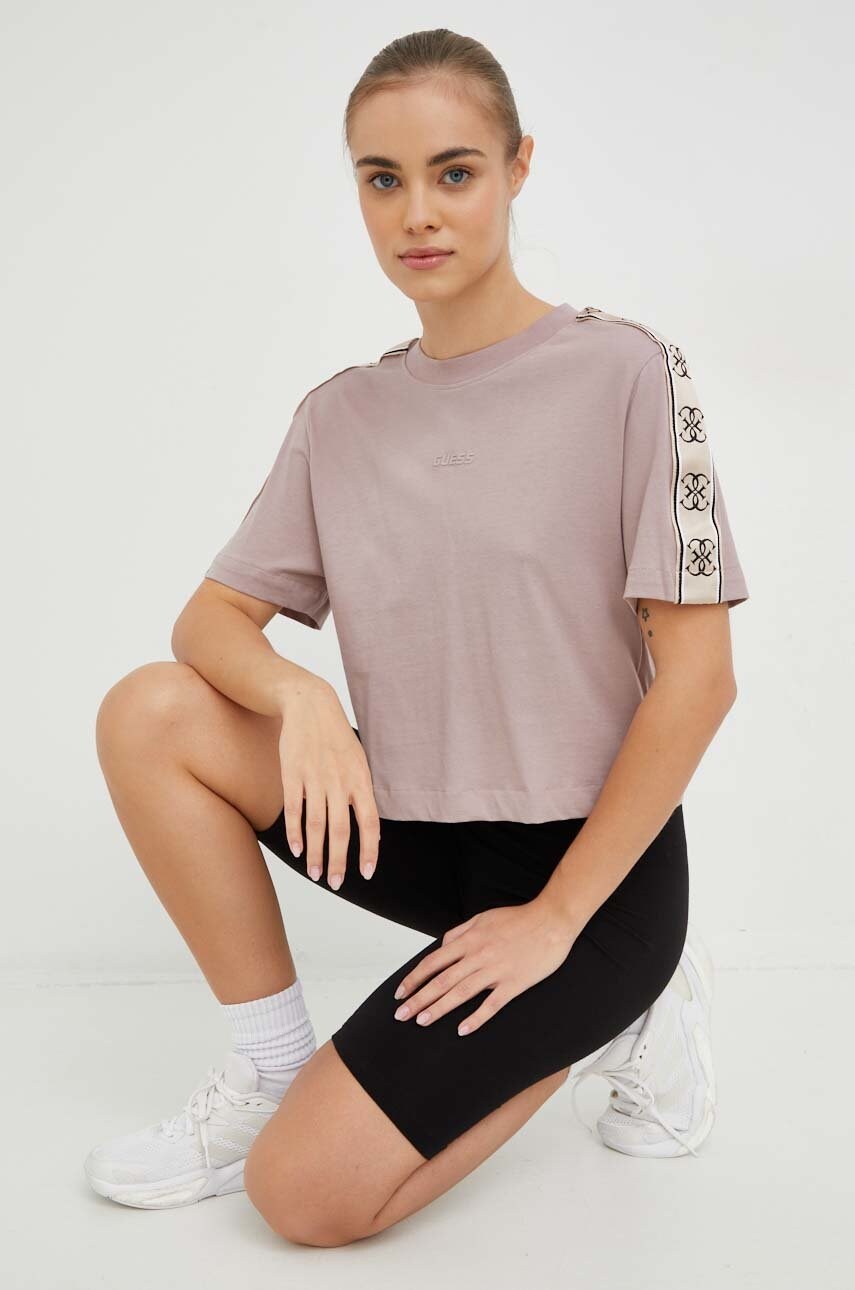 Бавовняна футболка Guess колір фіолетовий