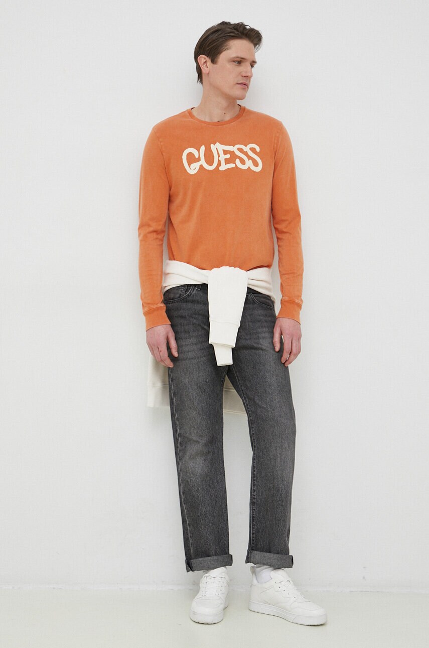 Бавовняний лонгслів Guess x Brandalised колір помаранчевий візерунок