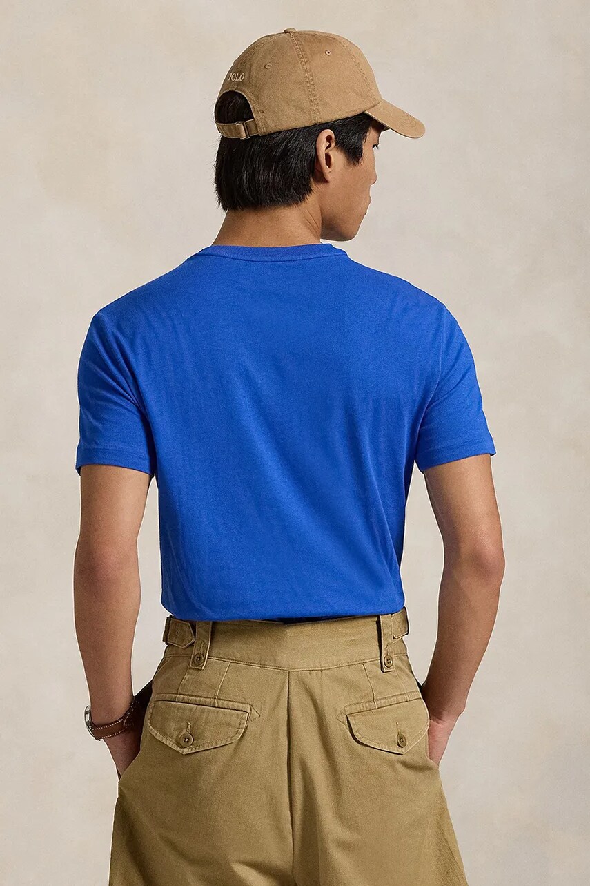 Бавовняна футболка Polo Ralph Lauren чоловіча колір синій однотонна 710671438