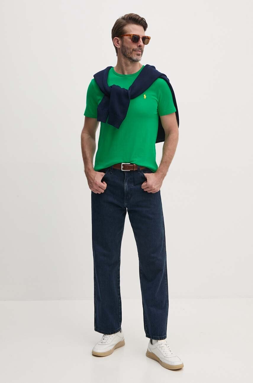 Бавовняна футболка Polo Ralph Lauren чоловіча колір зелений однотонна 710671438