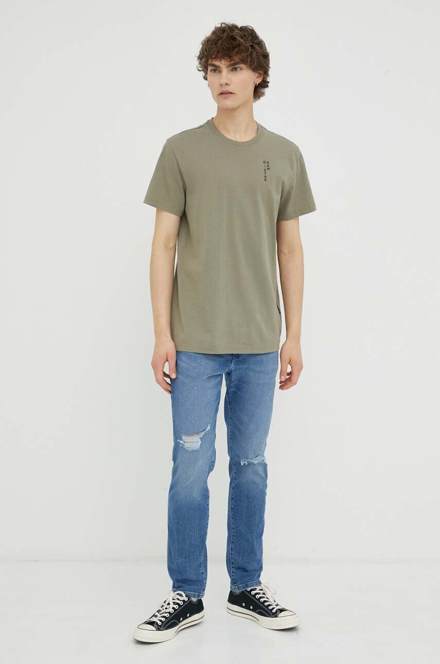 Бавовняна футболка G-Star Raw колір зелений з принтом