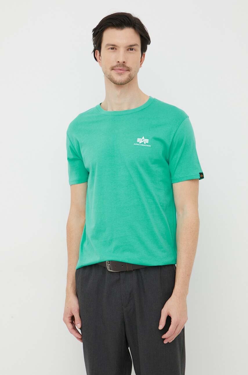 Бавовняна футболка Alpha Industries колір бірюзовий однотонний