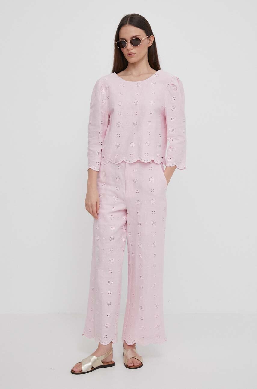 Льняна блузка Pepe Jeans DITA колір рожевий однотонна PL304801