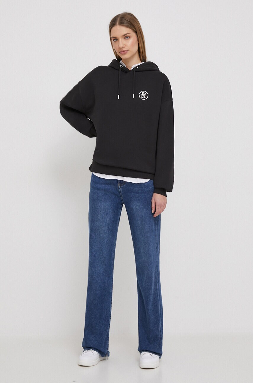 Кофта Tommy Hilfiger жіноча колір чорний з капюшоном однотонна
