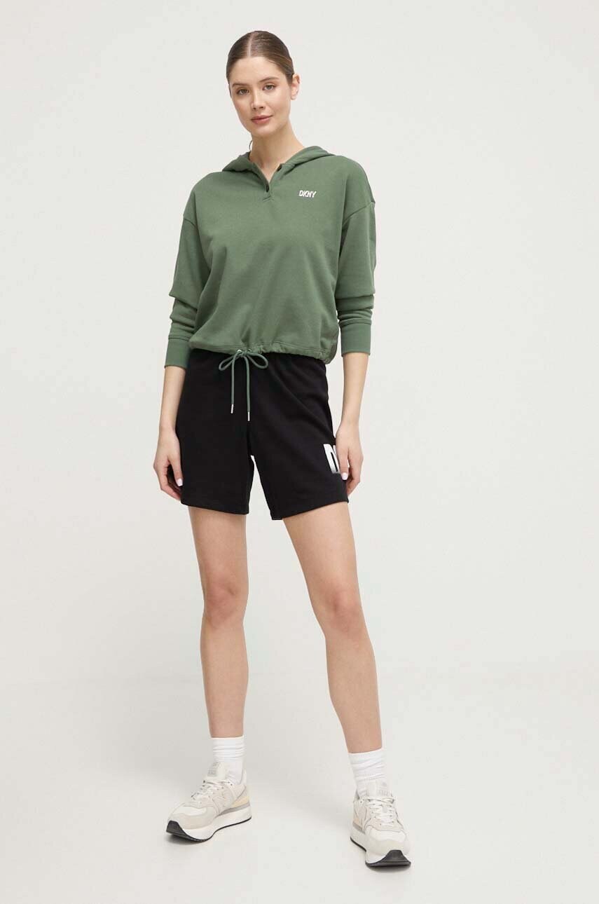 Кофта Dkny жіноча колір зелений з капюшоном з аплікацією
