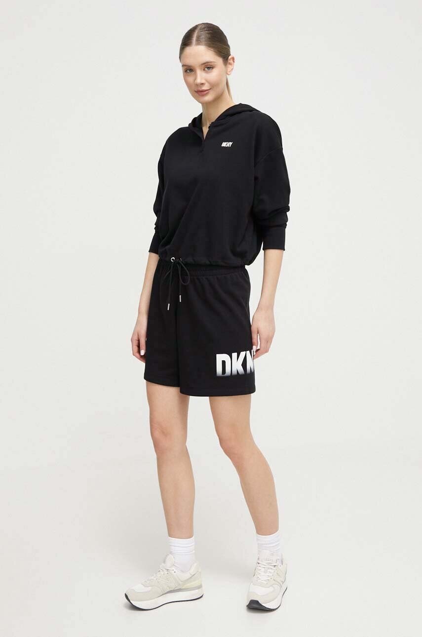 Кофта Dkny жіноча колір чорний з капюшоном з аплікацією