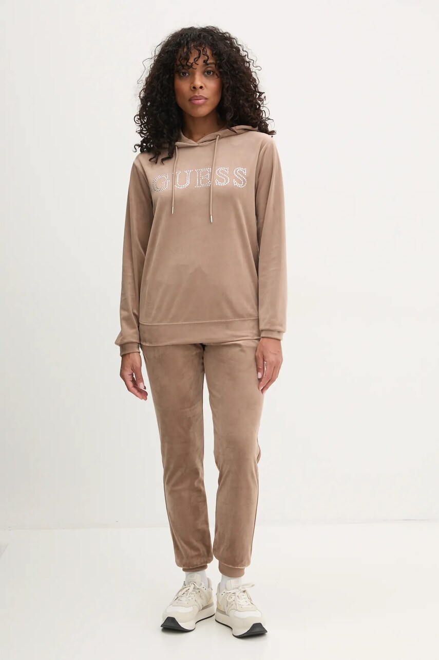 Кофта Guess COUTURE жіноча колір коричневий з капюшоном V4RQ25 KBXI2