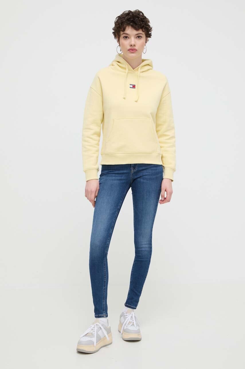 Бавовняна кофта Tommy Jeans жіноча колір жовтий з капюшоном з аплікацією